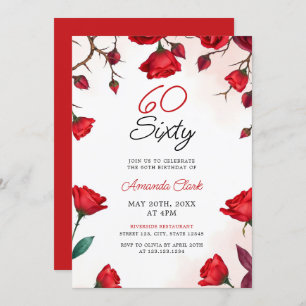 Invitación Romántico color de rosa rojo 60 cumpleaños