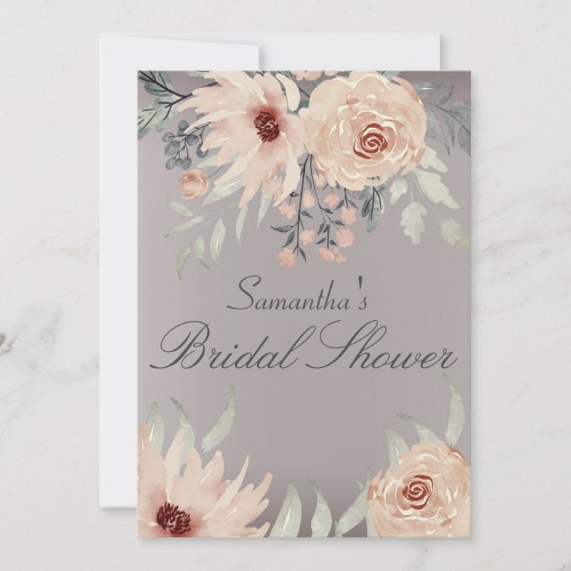Invitación Romántico Coral Floral Británico Ducha (Anverso)