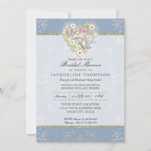 Invitación Romántico Corazón Lace Dusty Blue Pink Bridal Show