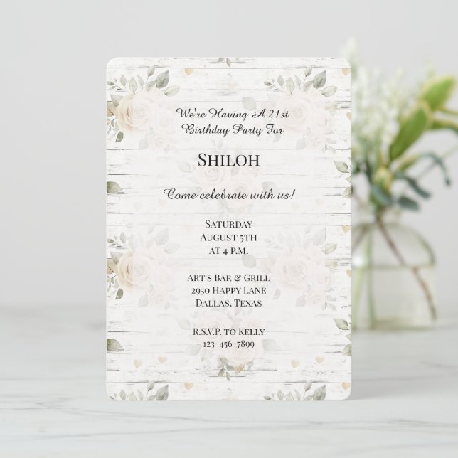 Invitación Romántico Cream White Floral Boho Cumpleaños (Anverso de pie)