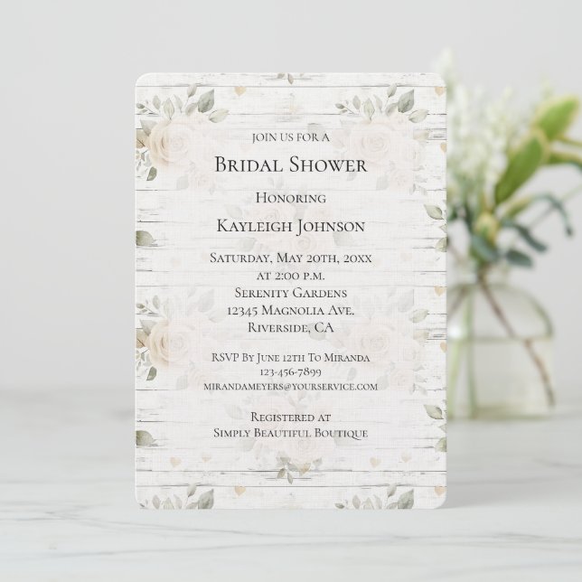Invitación Romántico Crema Floral Blanca Boho Bridal Shower (Anverso de pie)