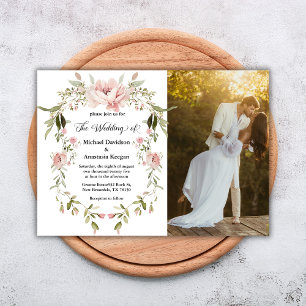 Invitación Romántico Cuadro Floral de Peonía Rosa Boda