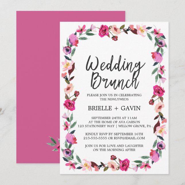 Invitación Romántico cuento de hadas Blossom Wreath Boda Brun (Anverso / Reverso)