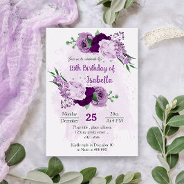 Invitación Romántico cumpleaños de flores púrpura