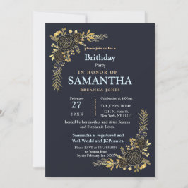 Invitación Romántico cumpleaños de la Marina Floral Azul