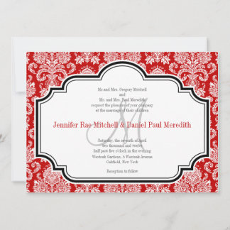 Invitación Romántico Damasco Rojo invita a la boda blanca neg