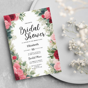 Invitación Romántico de menta blanca rosa floral Bridal Showe
