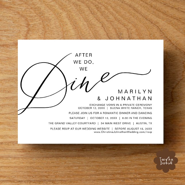 Invitación Romántico Después De Que Lo Hagamos, Nosotros Cend (After We Do We Dine Romantic Wedding Dinner Party Invitation Card Modern Boho PDF Classy Black White)