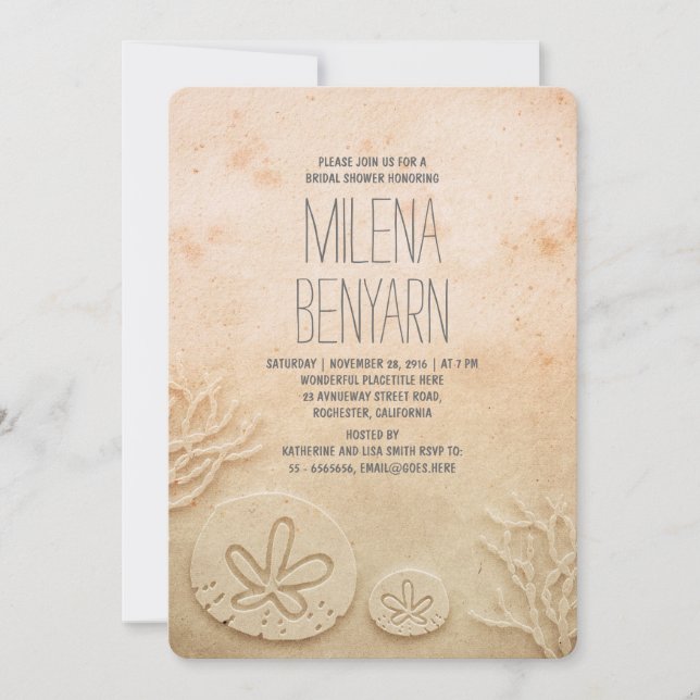 Invitación Romántico Dólar de arena Beach Bridal Shower (Anverso)