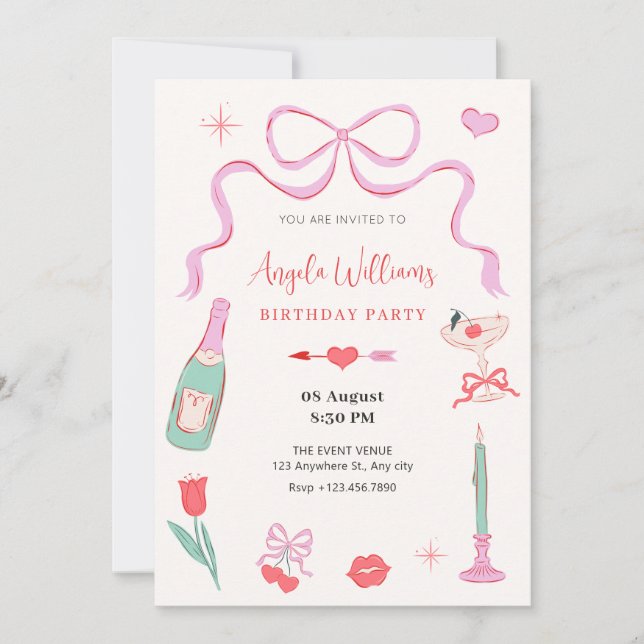 Invitación Romántico dulce valentino color pastel cumpleaños (Anverso)