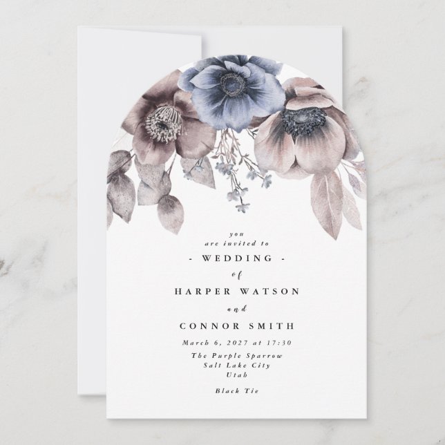 Invitación Romántico elegante acuarela Boda de arco floral (Anverso)