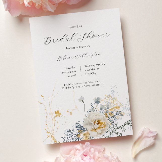 Invitación Romántico elegante acuarela floral ducha de novia (Subido por el creador)
