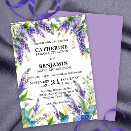 Invitación Romántico elegante Boda de glicinia morada y azul