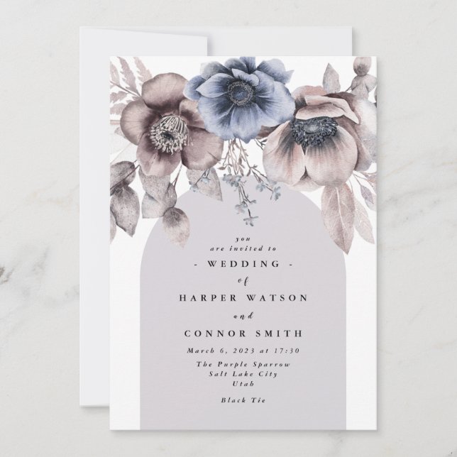 Invitación Romántico elegante Boda floral de invierno con air (Anverso)