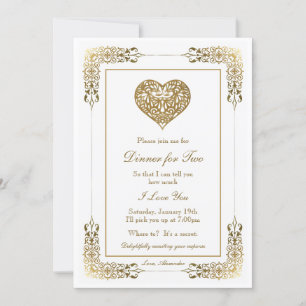 Invitación Romántico elegante cena de oro para dos