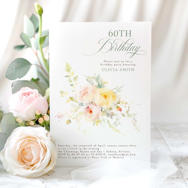 Invitación Romántico elegante fiesta de cumpleaños de verano  (Floral Birthday Invitations)