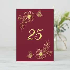 Invitación Romántico elegante flor de oro burdeos número de m