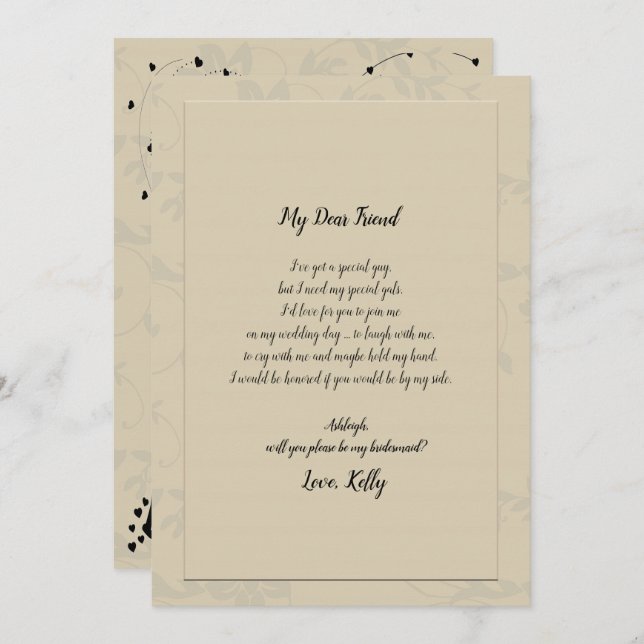 Invitación Romántico elegante moderno será mi dama de honor (Anverso / Reverso)