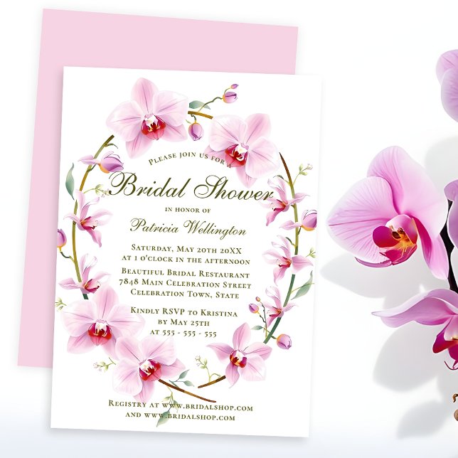 Invitación Romántico elegante orquídeas rosadas ducha de novi (Subido por el creador)