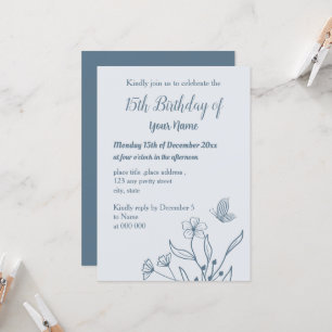 Invitación Romántico elegante polvoriento cumpleaños floral a