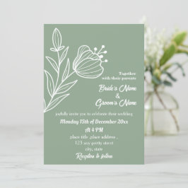 Invitación Romántico elegante sabio verde floral