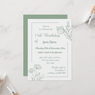 Invitación Romántico elegante sabio verde floral cumpleaños