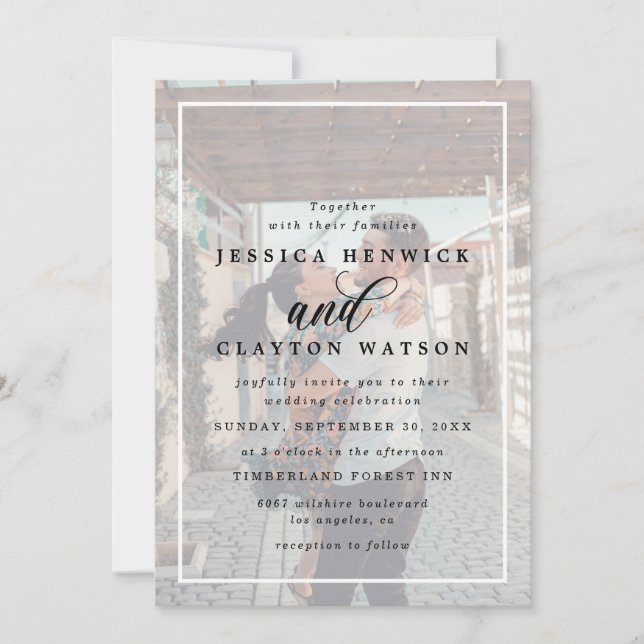 Invitación Romántico Elegante Vellum Overlay 2 Photo Boda (Anverso)