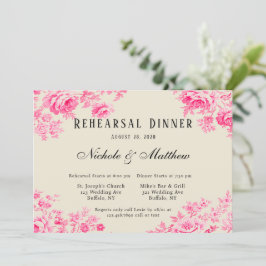 Invitación Romántico ensayo de flor de tela rosa Cena