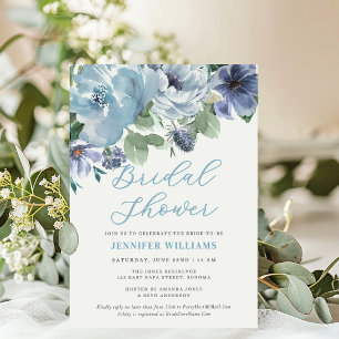 Invitación Romántico Fiesta de ducha de novia con flores azul