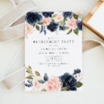 Invitación Romántico Fiesta de Jubilación Floral Rubor Rosada<br><div class="desc">Esta elegante invitación a la fiesta de retiro incluye elegantes flores color agua rosa y azul marino con una sencilla y atemporal combinación de fuentes. Es la invitación perfecta para preparar el escenario para una reunión deliciosa y puede ser modificada para adaptarse a cualquier evento que tenga en mente. Mantén...</div>