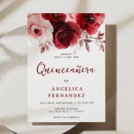 Invitación Romántico Fiesta de la Rosa Roja Quinceanera