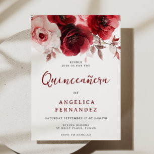 Invitación Romántico Fiesta de la Rosa Roja Quinceanera