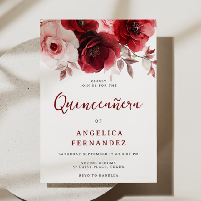 Invitación Romántico Fiesta de la Rosa Roja Quinceanera (Subido por el creador)