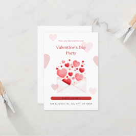 Invitación Romántico Fiesta del Día de San Valentín rosa y bl