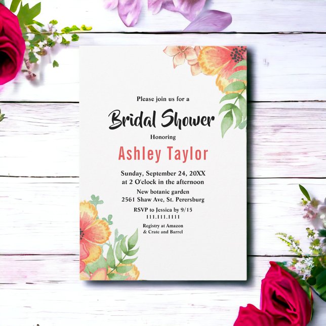 Invitación Romántico Flor silvestre Botánica Floral Bridal Sh (Subido por el creador)