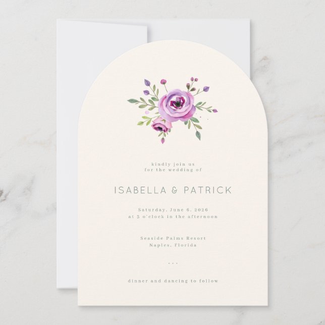 Invitación Romántico Floral de Acuarela Rosa (Anverso)