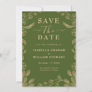 Invitación Romántico Floral Moss Green Botanical Save The Dat
