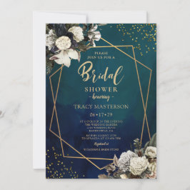 Invitación Romántico Floral Oro Wreath Brillante Ducha