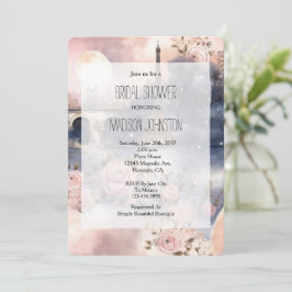 Invitación Romántico Floral París Torre Eiffel Despedida de S