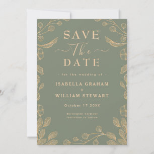 Invitación Romántico Floral Sage Green Botanical Save The Dat