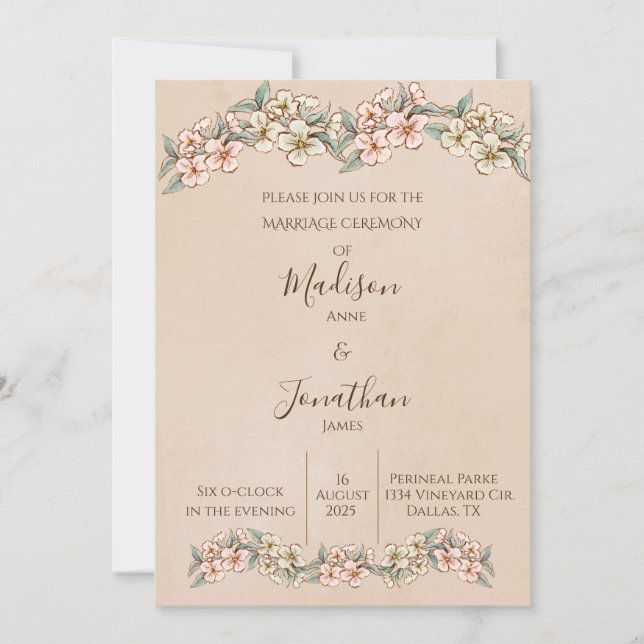 Invitación Romántico floral script mano dibujada bonita boda (Anverso)