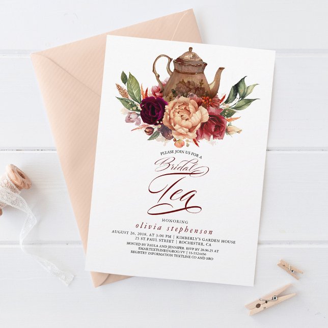 Invitación Romántico Floral Tierra Caída Británica Ducha Té D (Subido por el creador)