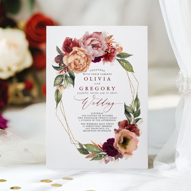 Invitación Romántico Floral Tones de Tierra Caída Boda (Floral Fall Wedding Invitation)