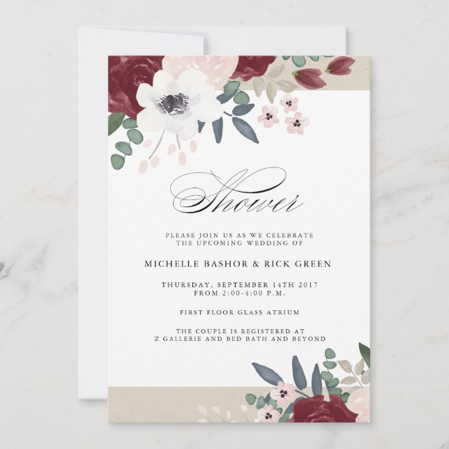 Invitación Romántico Florals Wedding Shower (Anverso)
