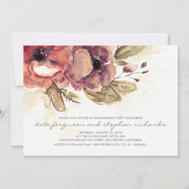 Invitación Romántico Flowers Vintage Engagement (Anverso)