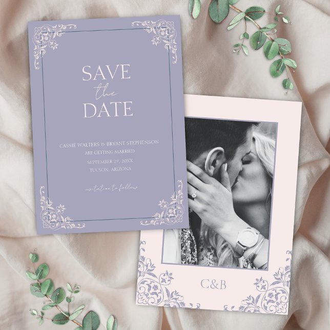 Invitación Romántico francés Lilac Purple Minimal salva la fe (Romantic french lilac old money save the date card for purple blush pink vintage bridgerton wedding)