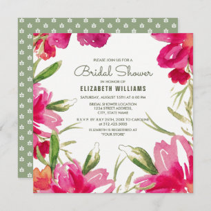 Invitación Romántico Fuchsia Green Floral Bridal Shower