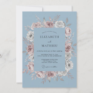 Invitación Romántico Garland de Boda Azul Polvoriento