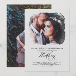 Invitación Romántico Gris Moderno Elegante Dos Fotos Boda