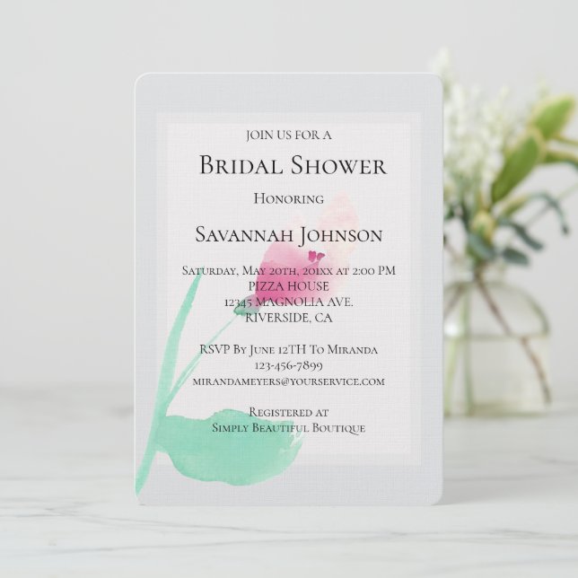 Invitación Romántico Gris Pink Floral Brillante (Anverso de pie)